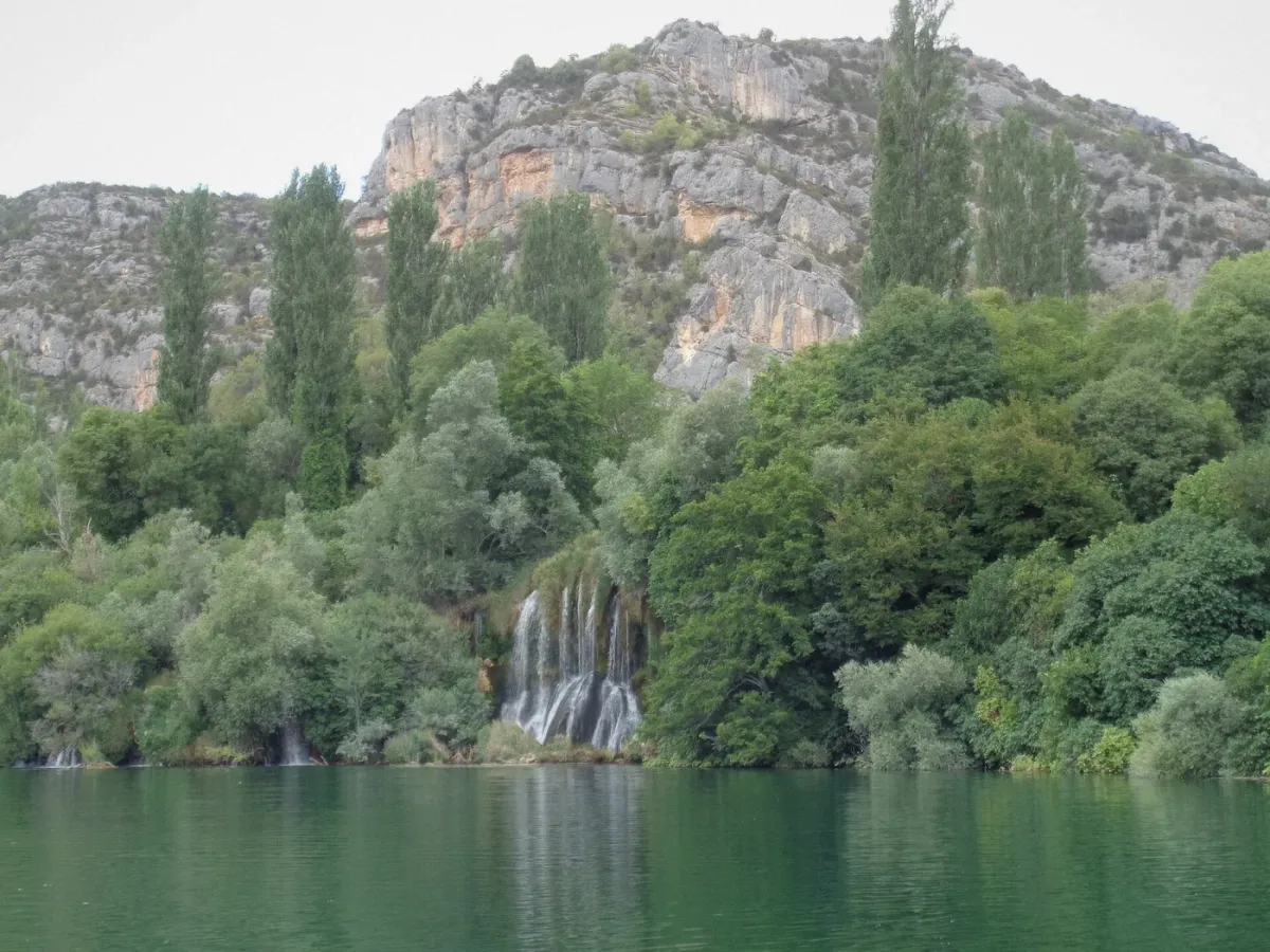 Roski slap waterfall upstream on the Krka river, the quieter second barrier of Krka National Park